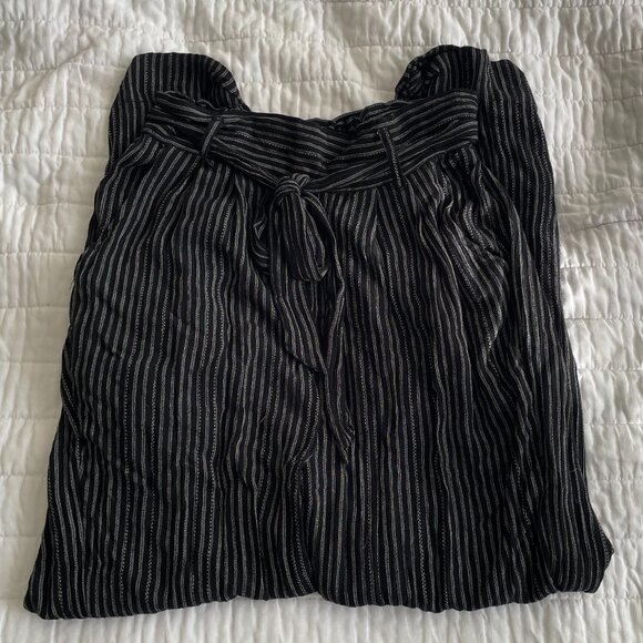american eagle black and white striped drawstring pants size small - Picture 1 of 6
